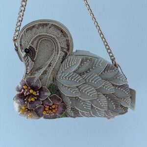 Mary Frances Swan Beaded Clutch in Cream and Brown